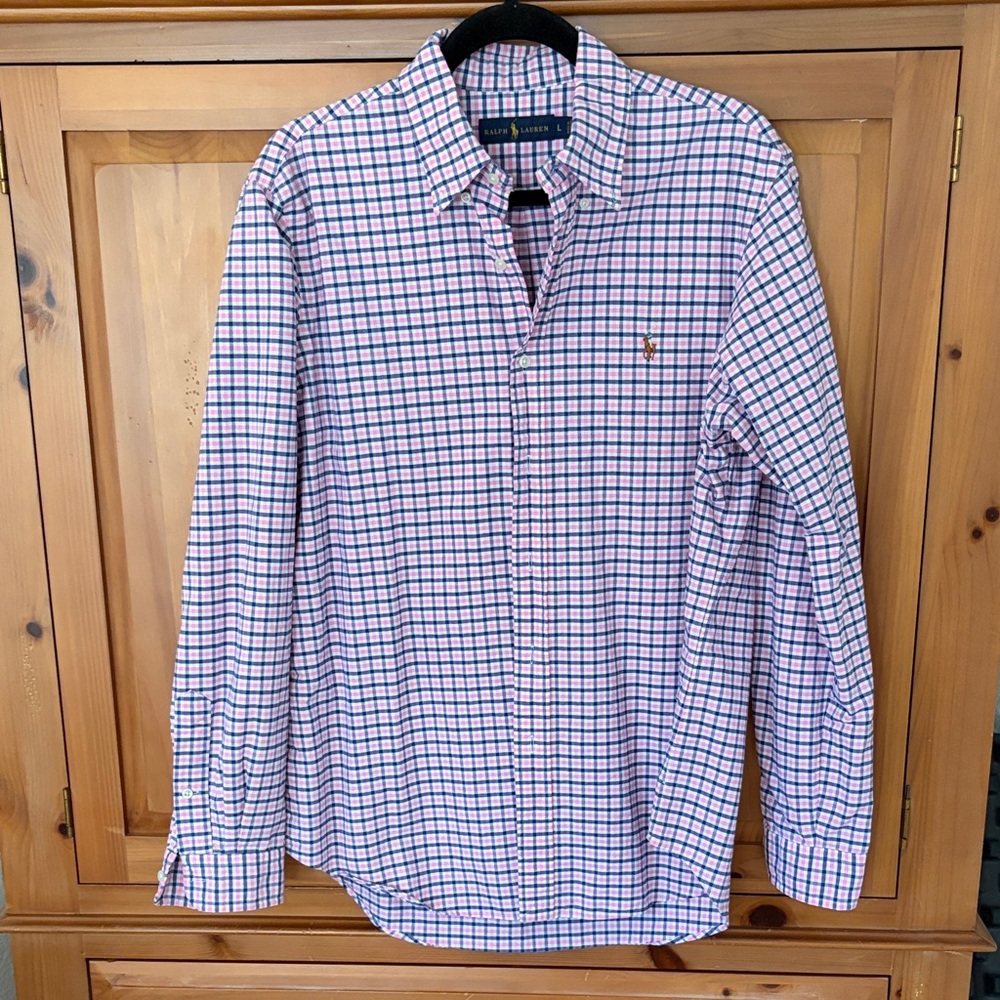 Ralph Lauren Men's Checkered Shirt - Navy and Pink